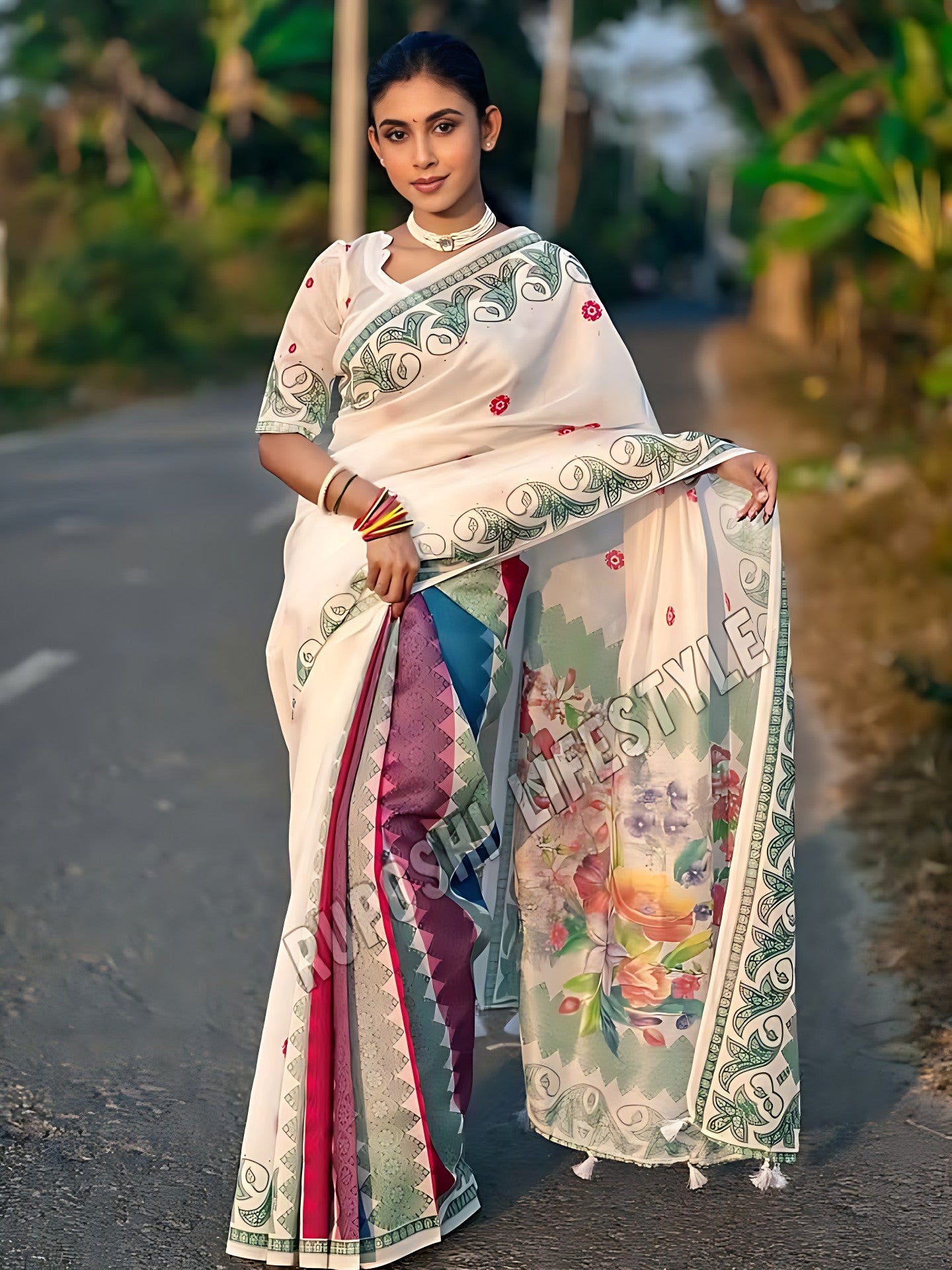 Floral digital | Semi Muslin Silk Saree