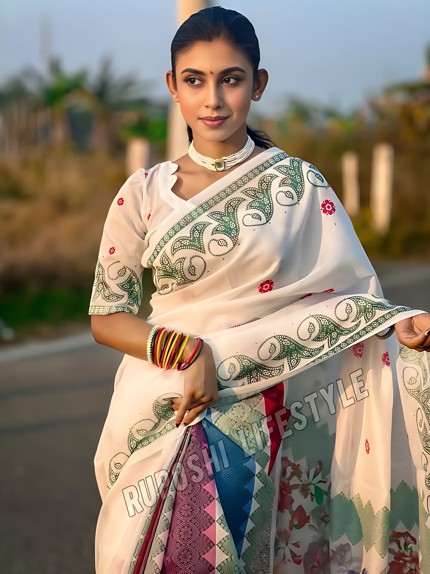 Floral digital | Semi Muslin Silk Saree