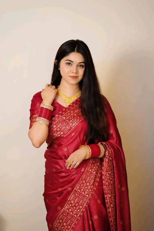 Maroon Japani Silk Saree