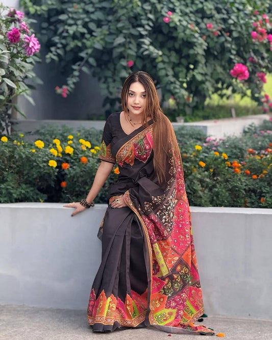 Miror Dollar Work | Semi Muslin Silk Saree