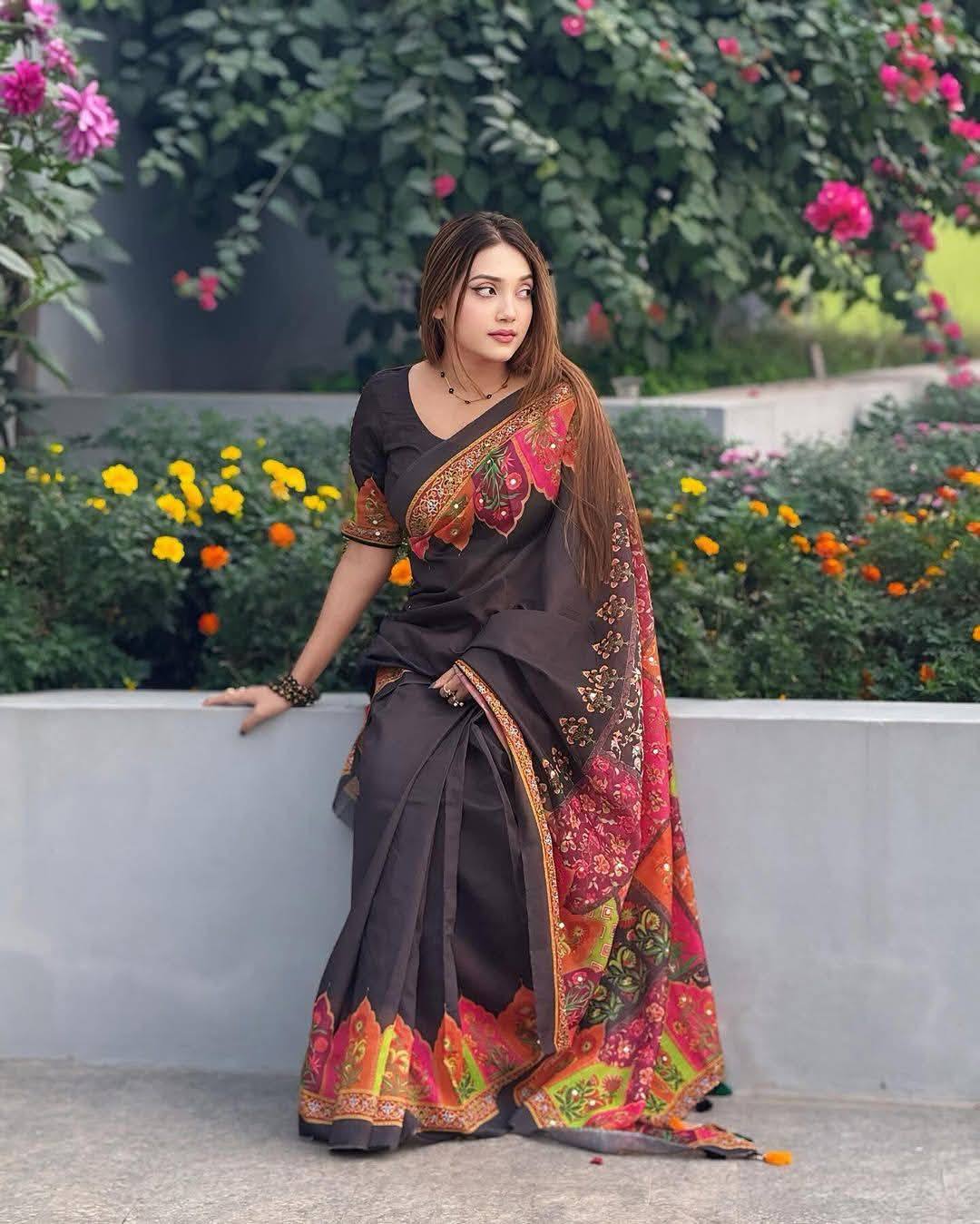 Miror Dollar Work | Semi Muslin Silk Saree