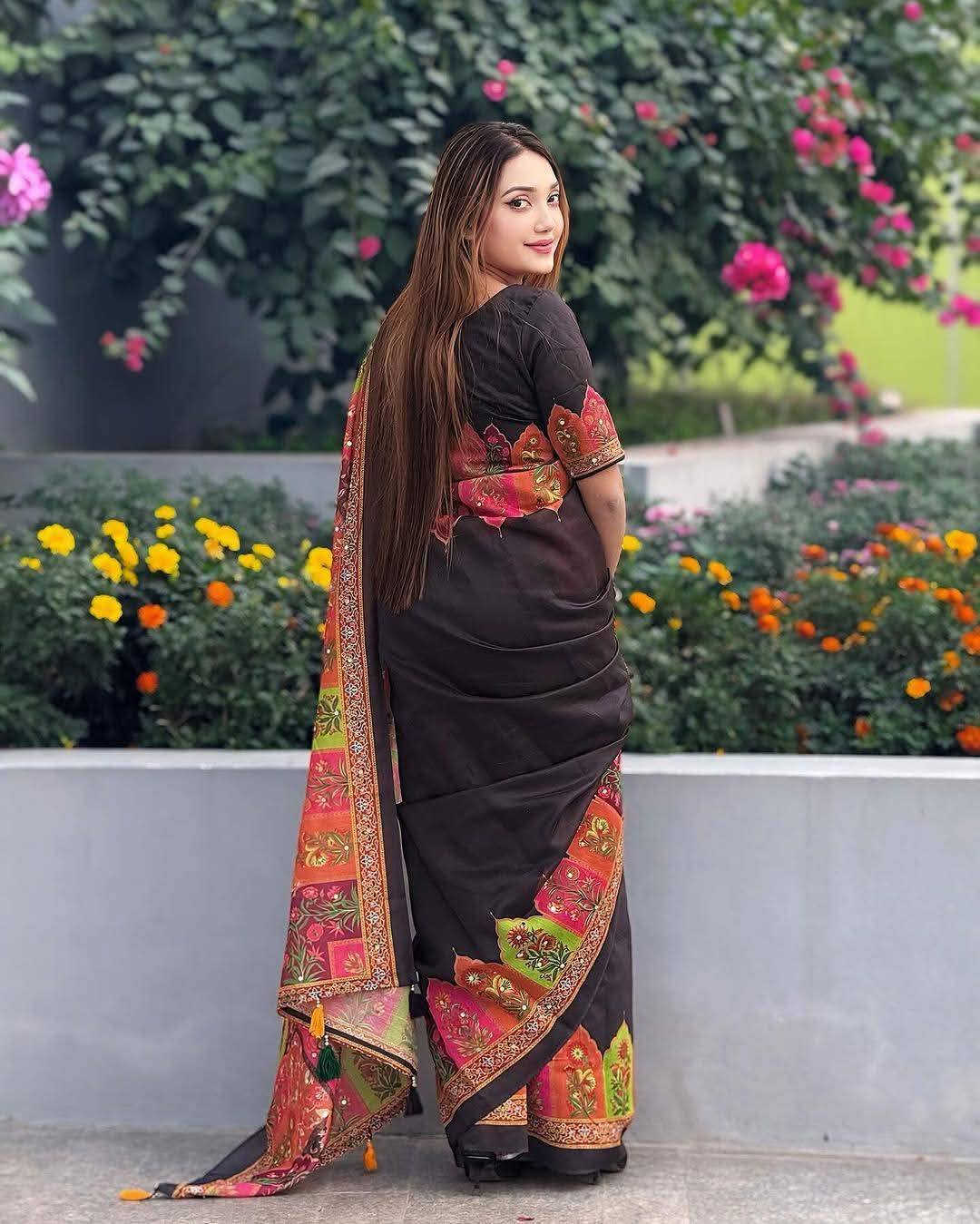 Miror Dollar Work | Semi Muslin Silk Saree