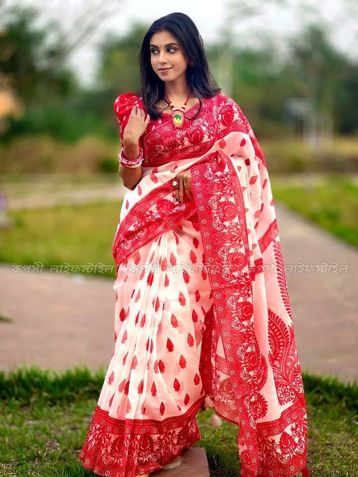 Roktokolom Puja Special - Semi Muslin Silk