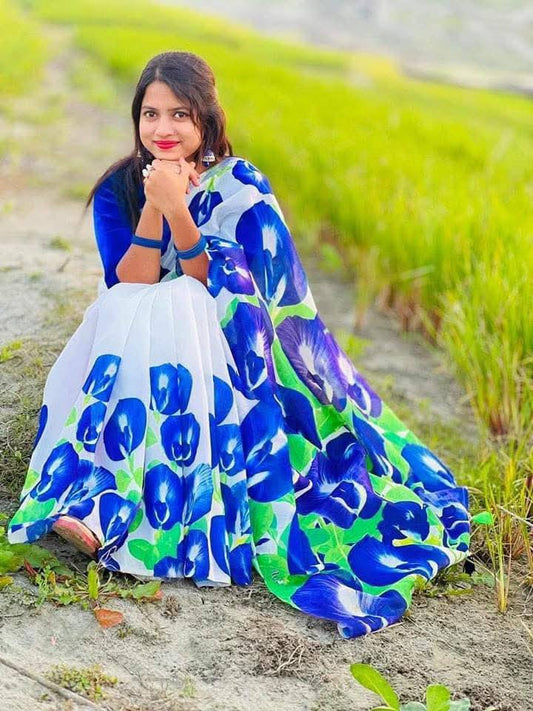 Neel-kantho | Semi Muslin Silk Saree