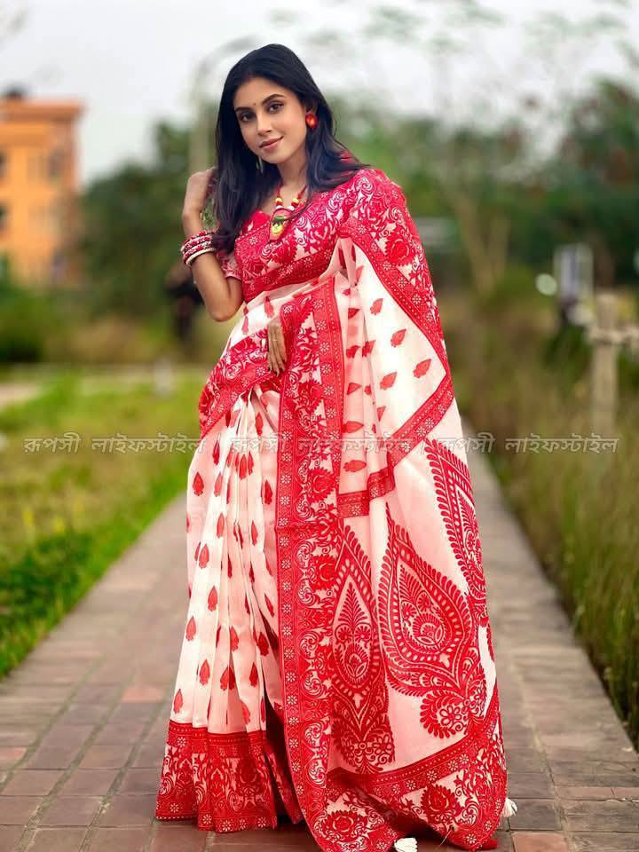 Roktokolom Puja Special - Semi Muslin Silk
