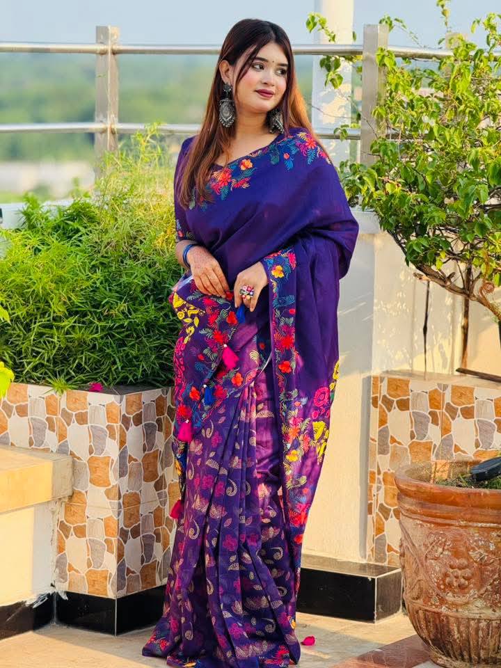 Purple সেমি মসলিন সফট সিল্ক শাড়ি