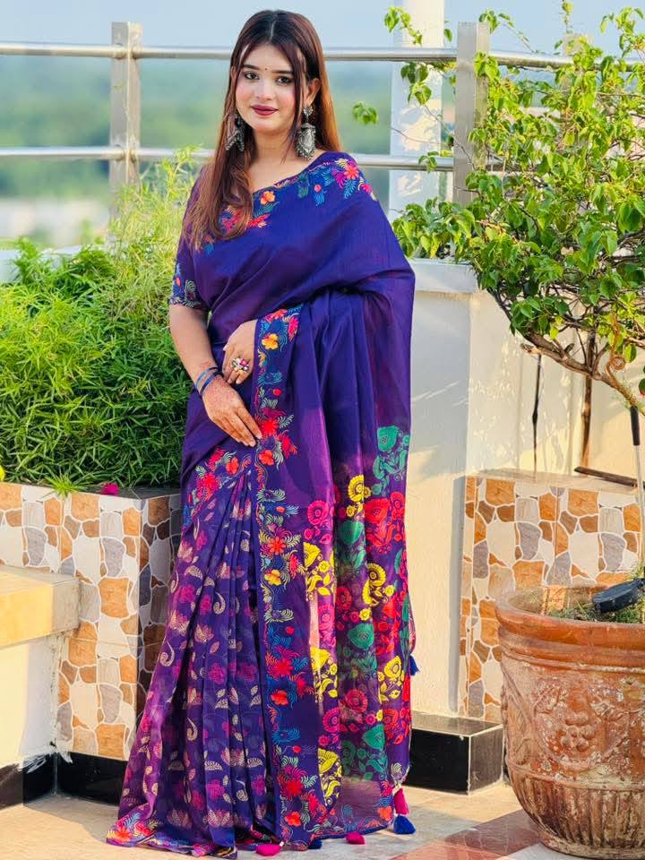 Purple সেমি মসলিন সফট সিল্ক শাড়ি