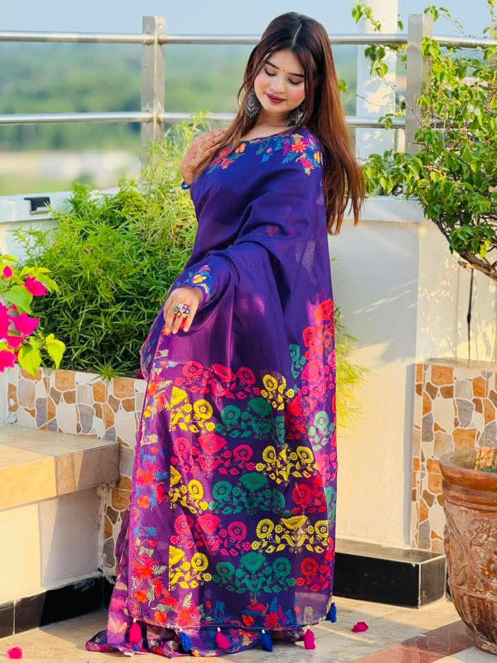 Purple সেমি মসলিন সফট সিল্ক শাড়ি