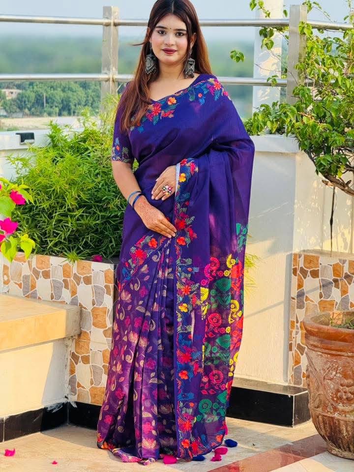 Purple সেমি মসলিন সফট সিল্ক শাড়ি