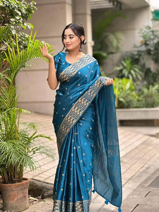 Sea Green Japani Silk Saree
