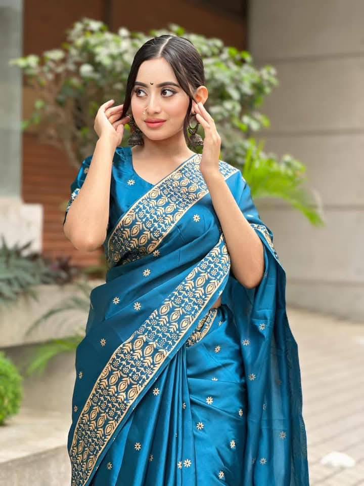 Sea Green Japani Silk Saree