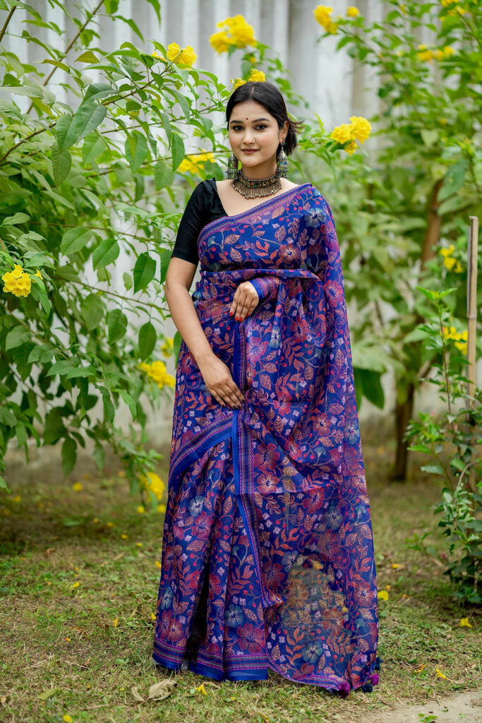 Purple Blue | Tangail Silk Saree
