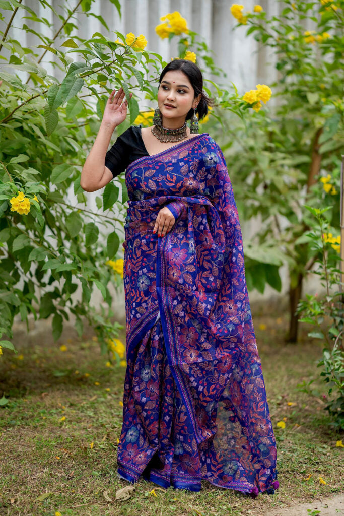 Purple Blue | Tangail Silk Saree
