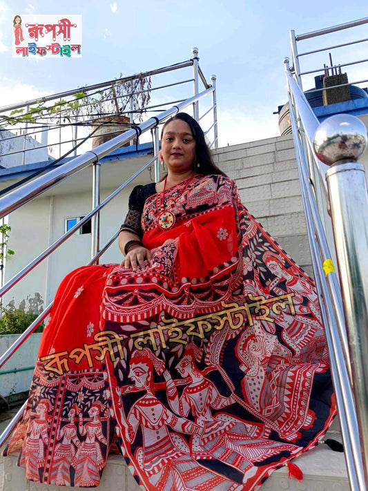 Red Puja Special | Semi Muslin Silk Saree