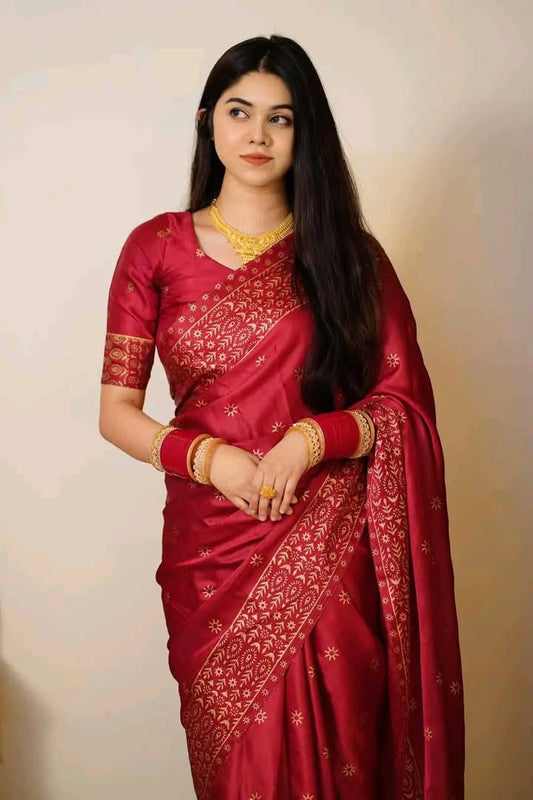 Maroon Japani Silk Saree