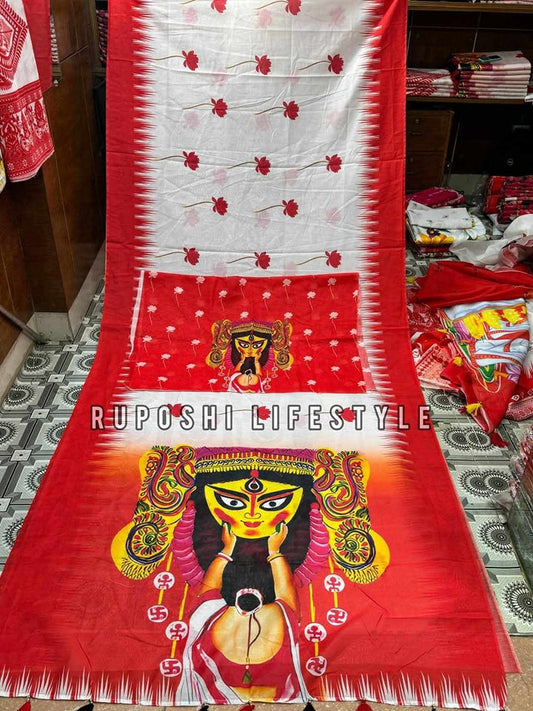 Poddo | Puja Special | Semi Muslin Silk Saree