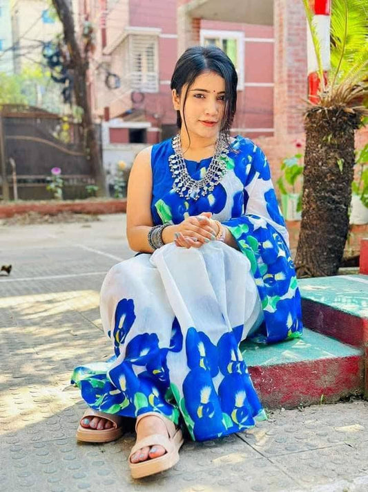Neel-kantho | Semi Muslin Silk Saree