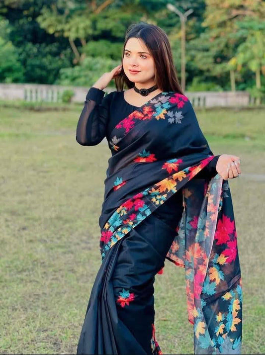 Floral Printed | Semi Muslin Silk Saree