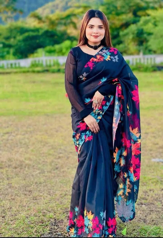 Floral Printed | Semi Muslin Silk Saree