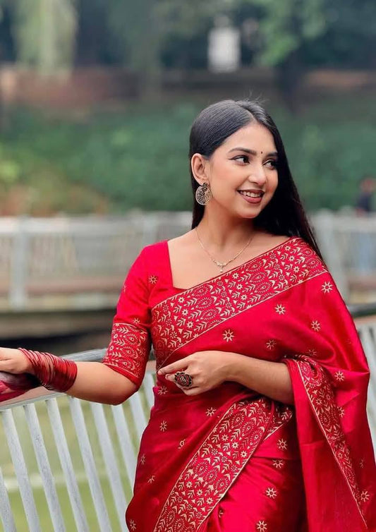Red Japani Silk Saree