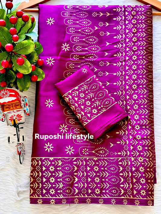 Purple Japani Silk Saree With Blouse !
