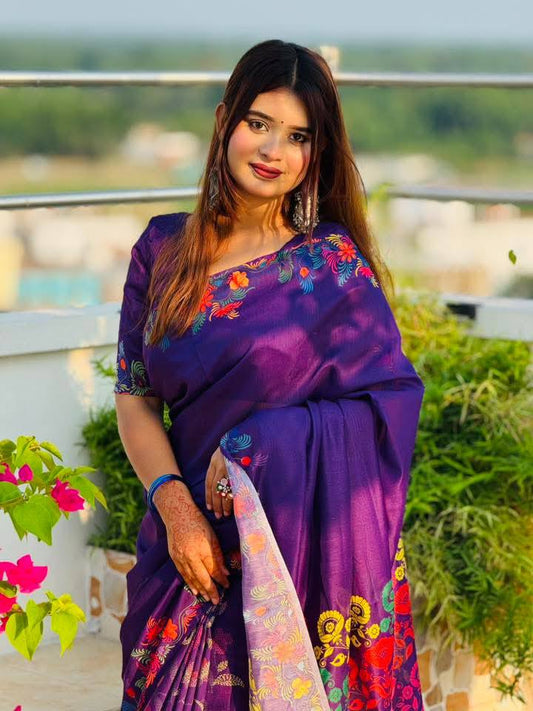 Purple সেমি মসলিন সফট সিল্ক শাড়ি