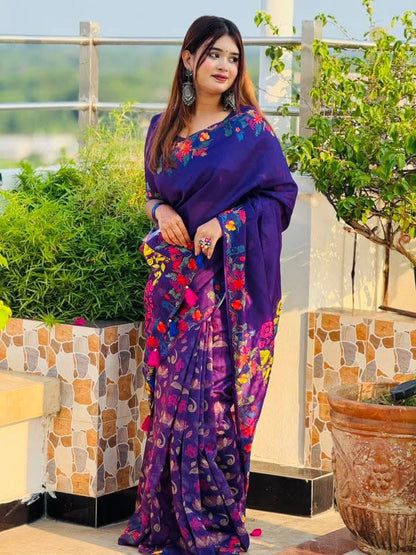 Purple সেমি মসলিন সফট সিল্ক শাড়ি