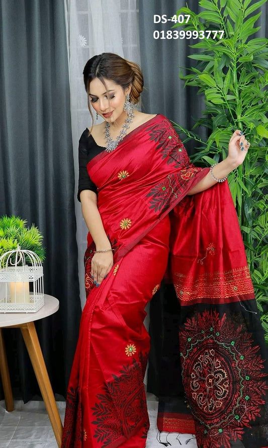 Red Dupian Silk Saree DS-407