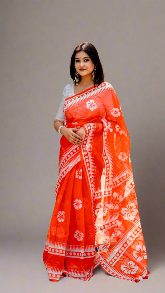 Joba | Tangail Silk Saree Red Orange