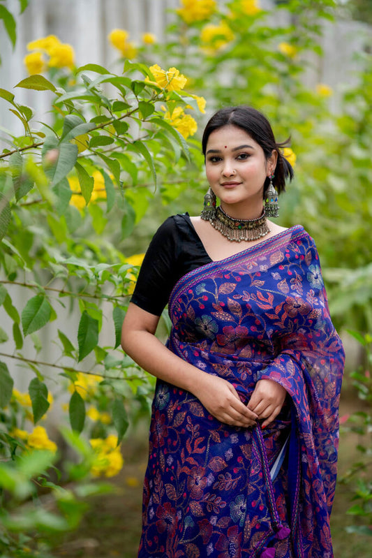 Purple Blue | Tangail Silk Saree